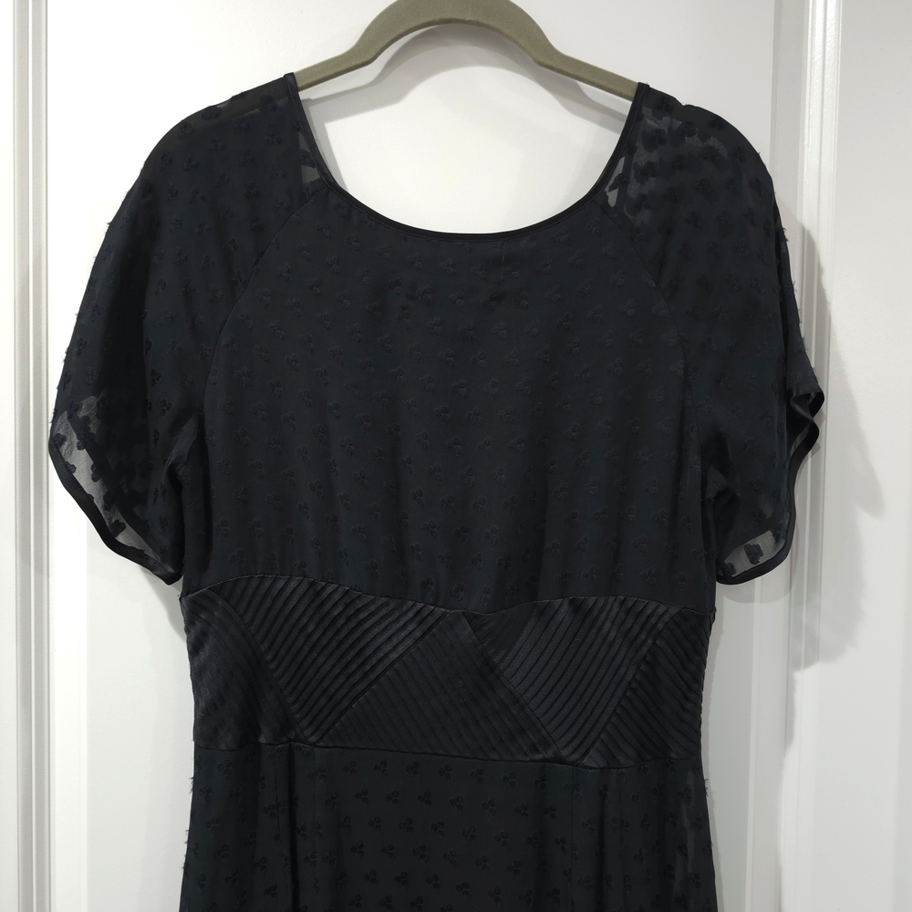 CATHERINE MALANDRINO Black 100% Silk Textured Midi Dress, Baby Doll, Vintage, 10 - Picture 9 of 16